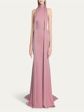 Alex Perry Mauve Halter Scarf Gown in Satin Backless NWT sz 2 elegant